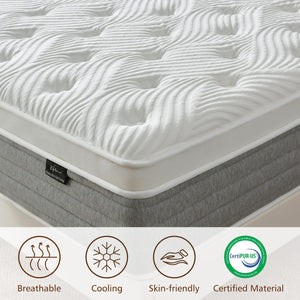 12 Inch Queen Hybrid Mattress – Pillow Top, Pocketed Springs & Cooling Gel Foam