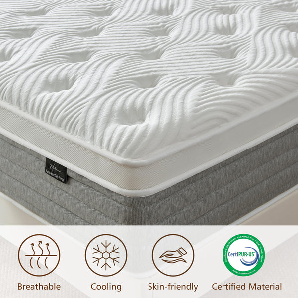 12 Inch Queen Hybrid Mattress – Pillow Top, Pocketed Springs & Cooling Gel Foam