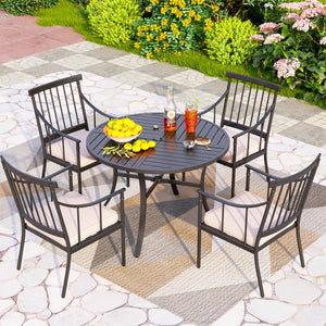 Round Metal Outdoor Dining Table with Umbrella Hole
