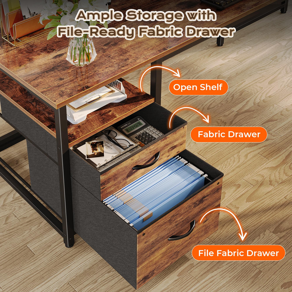 L-Shaped Desk with Power Outlets, USB-C & Storage Drawers