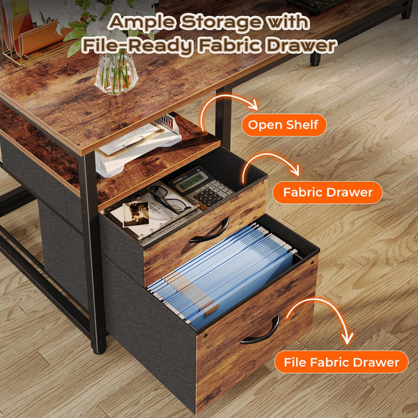 L-Shaped Desk with Power Outlets, USB-C & Storage Drawers