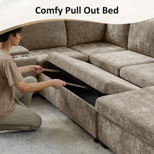 Modular Sectional Sofa with Pull-Out Bed & Storage