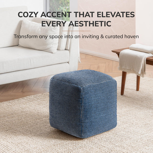Square Pouf Ottoman Footrest – Cotton Polyester Floor Seating