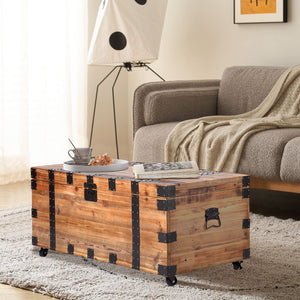 Reclaimed Wood Storage Trunk with Wheels & Lock
