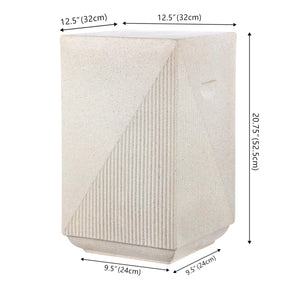Polyresin Outdoor Side Table – Geometric Fluted Accent Table