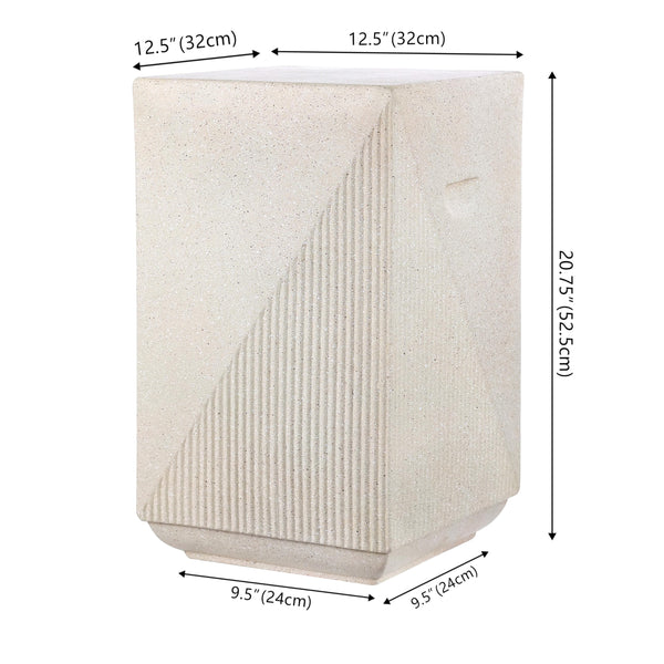 Polyresin Outdoor Side Table – Geometric Fluted Accent Table