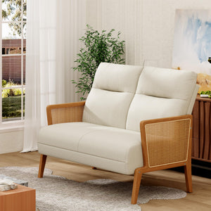 Rattan Arm Loveseat Settee – Upholstered 2-Seat Sofa