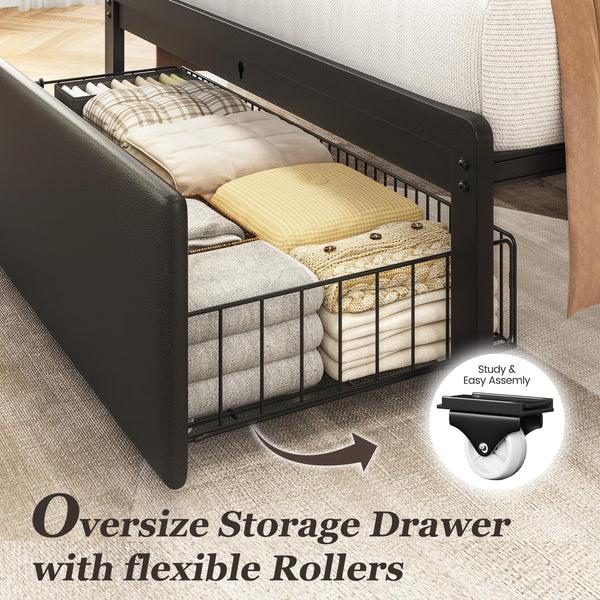 Metal Platform Bed Frame with Storage Drawers & Charging Station
