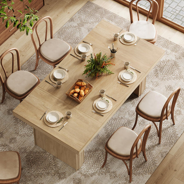 63-Inch Farmhouse Dining Table for 6 – Wood Grain Finish with Fluted Legs