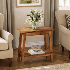 Solid Wood Narrow End Tables Set of 2 with Storage