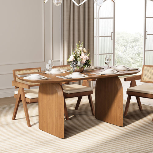 Oval Dining Table for 6 — Solid Pine Wood, Japandi Modern