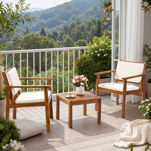 Acacia Wood Patio Furniture Set with Cushions & Coffee Table