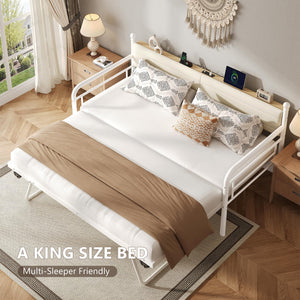 Twin to King Daybed with Pop-Up Trundle and Charging Station