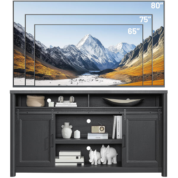 Farmhouse TV Stand for Living Room, Large Black Entertainment Center with Storage, TV Console for Bedroom, TV Stand with Sliding Barn Door Television Stands for 80 Inch TV, 38 Inch Tall Media Cabinet