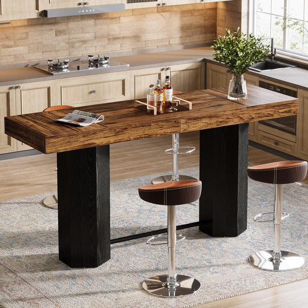 71-Inch Industrial Bar Table — Counter Height Dining Table with Metal Footrest