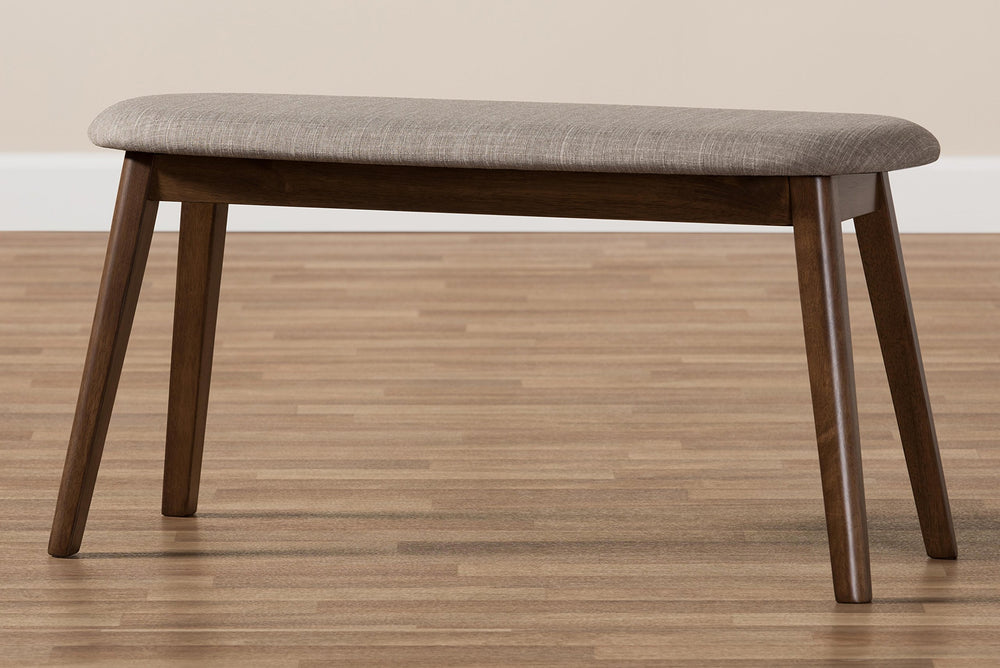 Mid-Century Modern Fabric Upholstered Bench with Walnut Wood Legs