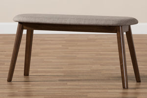 Mid-Century Modern Fabric Upholstered Bench with Walnut Wood Legs