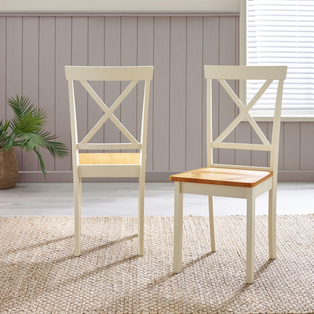 Round Wooden Dining Table Set with 4 Cross Back Chairs – Seats 4