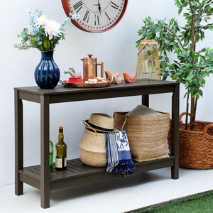 Solid Wood Outdoor Console Table – Dark Brown