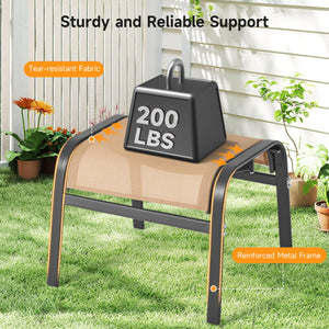 Outdoor Ottoman Set of 2 – Stackable Patio Foot Stool with Textilene & Metal Frame