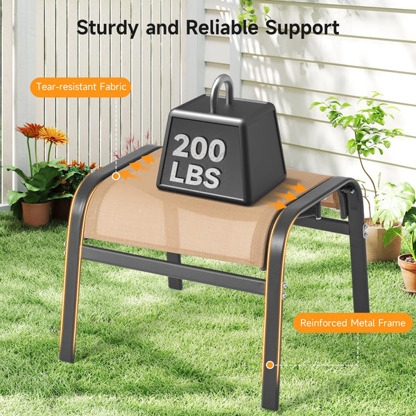 Outdoor Ottoman Set of 2 – Stackable Patio Foot Stool with Textilene & Metal Frame
