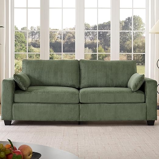 Modern Corduroy Loveseat Sofa with Removable Cover & Spring Cushions