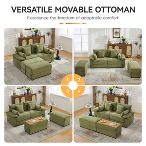 Corduroy Loveseat with Storage Ottomans & USB Port