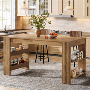 63-Inch Farmhouse Bar Table with Storage Shelves