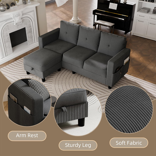 L-Shaped Sectional Sofa with Ottoman & Storage