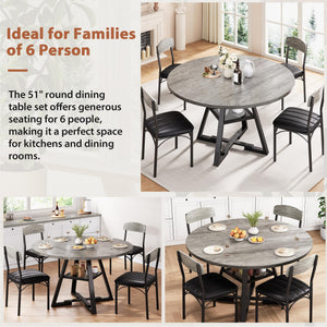 Round Dining Table Set for 4 with Storage Shelf - 47 Inch Black
