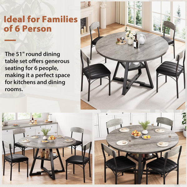 Round Dining Table Set for 4 with Storage Shelf - 47 Inch Black