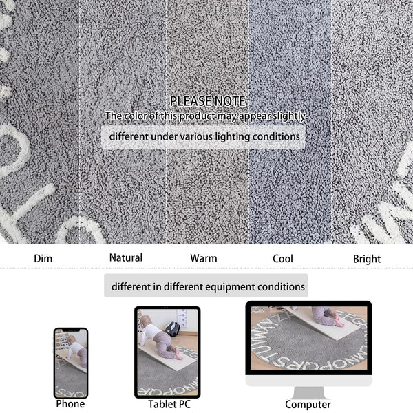 Round Cotton Alphabet Play Rug – 59 Inch, Grey