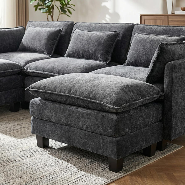 U-Shaped Modular Sectional Sofa with Ottomans & Throw Pillows