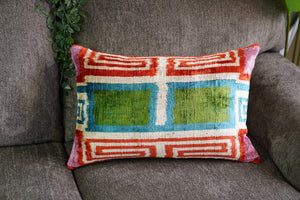 Velvet Throw Pillow with Down Feather Insert – Geometric Pattern, 16"x24"