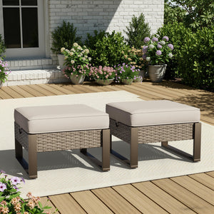 PE Rattan Outdoor Ottoman Set with Removable Cushions