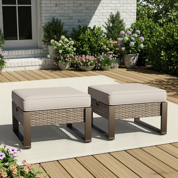 PE Rattan Outdoor Ottoman Set with Removable Cushions