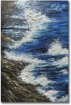 24x36" Hand-Painted 3D Texture Abstract Sea Wave Oil Painting – Modern Minimalist Canvas Wall Art