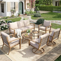 7-Piece Outdoor Patio Conversation Set with Swivel Chairs & Thick Cushions