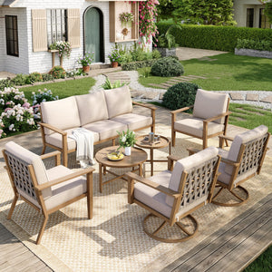 7-Piece Outdoor Patio Conversation Set with Swivel Chairs & Thick Cushions