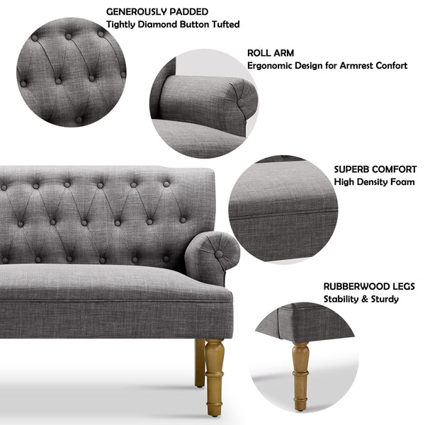 Tufted Linen Loveseat Sofa for Living Room