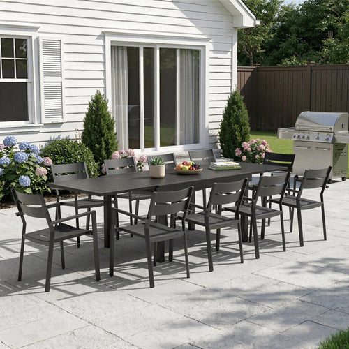 Expandable Aluminum Outdoor Dining Table – 53" to 106", Seats 6–10