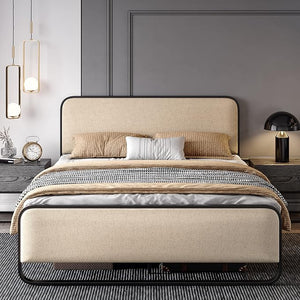 Queen Size Platform Bed Frame with Upholstered Headboard & Footboard