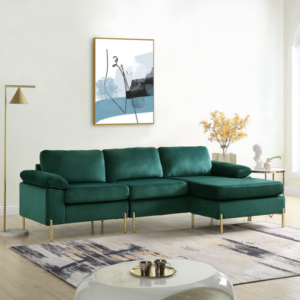 101" L-Shaped Velvet Sectional Sofa with Chaise