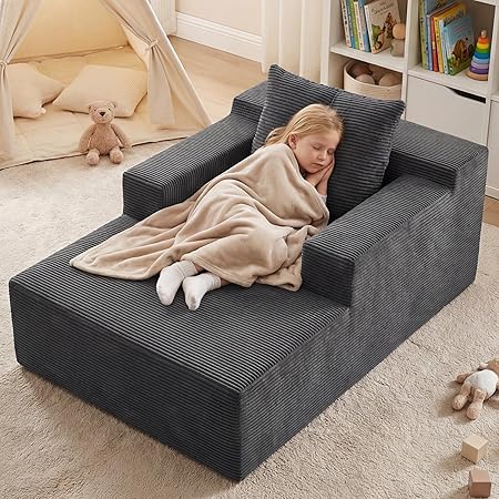 Corduroy Chaise Lounge Chair with Boneless Foam