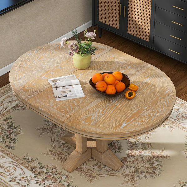 Expandable Round Dining Table with Removable Oval Leaf, Seats 6