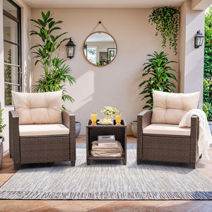 3-Piece Outdoor Patio Furniture Set – PE Rattan Wicker Chairs & Table