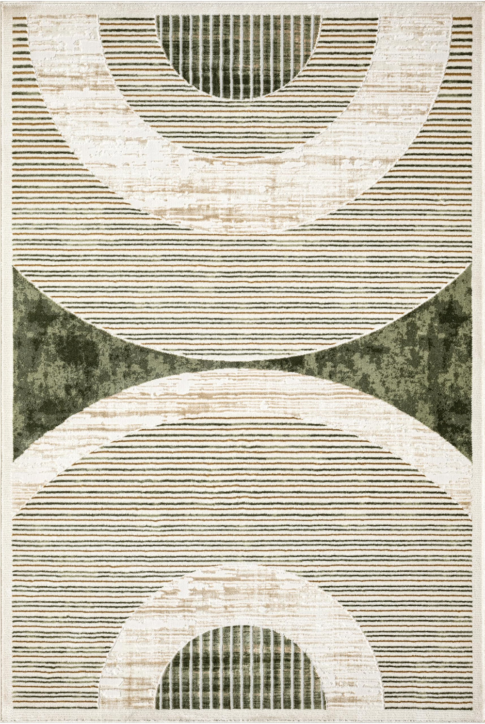 Mid-Century Green Arch Washable Area Rug
