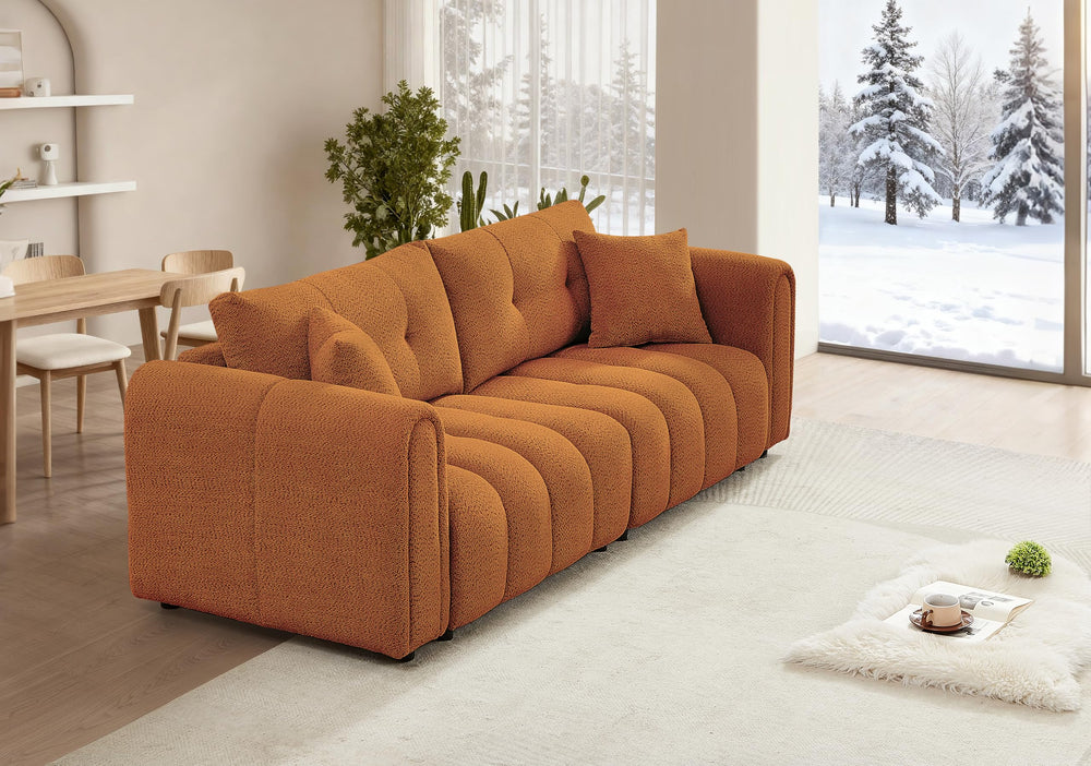 Tufted Boucle Sofa with Rolled Arms - 3-Seat Oversized Loveseat