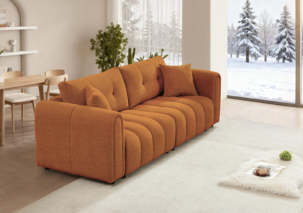 Tufted Boucle Sofa with Rolled Arms - 3-Seat Oversized Loveseat