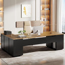 L-Shaped Executive Desk with File Drawers & Cabinet